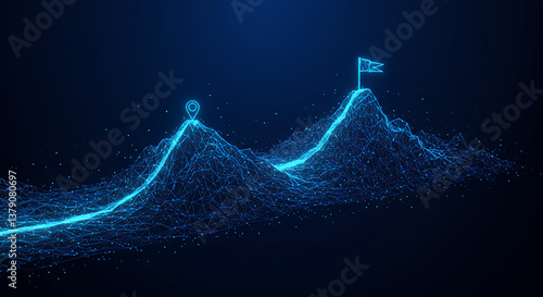 Digital Mountain Path: Goal, Navigation, Technology, Network, Success, Achievement, Innovation, Connectivity, Future, Data, Progress