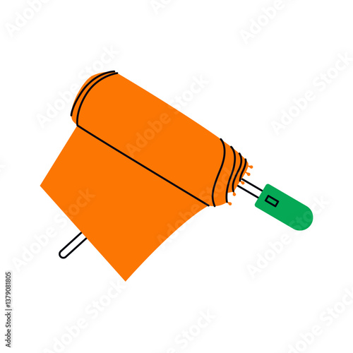 Folded umbrella. Compact collapsible umbrella, rain protection accessory with handle, cartoon flat dome parasol, weather waterproof canopy. Vector isolated illustration