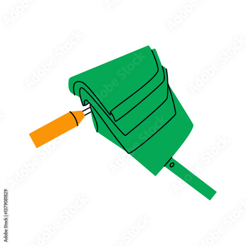 Folded umbrella. Compact collapsible umbrella rain protection accessory with handle, cartoon flat dome parasol, weather waterproof canopy. Vector isolated illustration