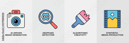 Minimalist icon set for AI-driven creativity and deepfake detection – Great for tech startups, cybersecurity content, or AI design projects.