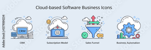 Minimalist B2B & SaaS business icons representing cloud-based software and automation
