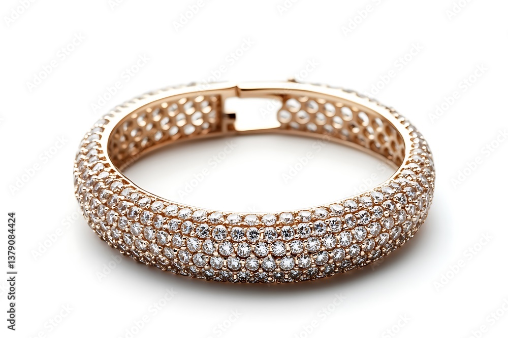 Designer diamond-studded bangle bracelet with a luxurious shine, isolated on white background. Designer diamond-studded bangle bracelet with a luxurious shine, isolated on white background.