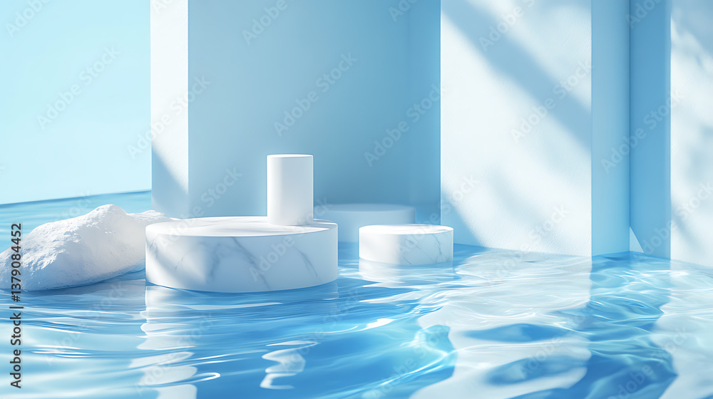 Product background, c4d, water surface, blue and white, minimalist Product background, c4d, water surface, blue and white, minimalist