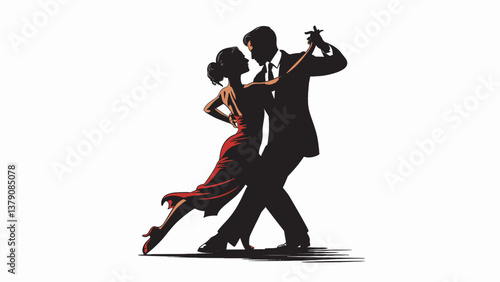 Elegant Tango Dance Silhouette, Romantic Couple Dancing