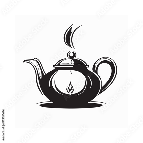 Black and white Ceramic Teapot image Vector isolated on white Background.