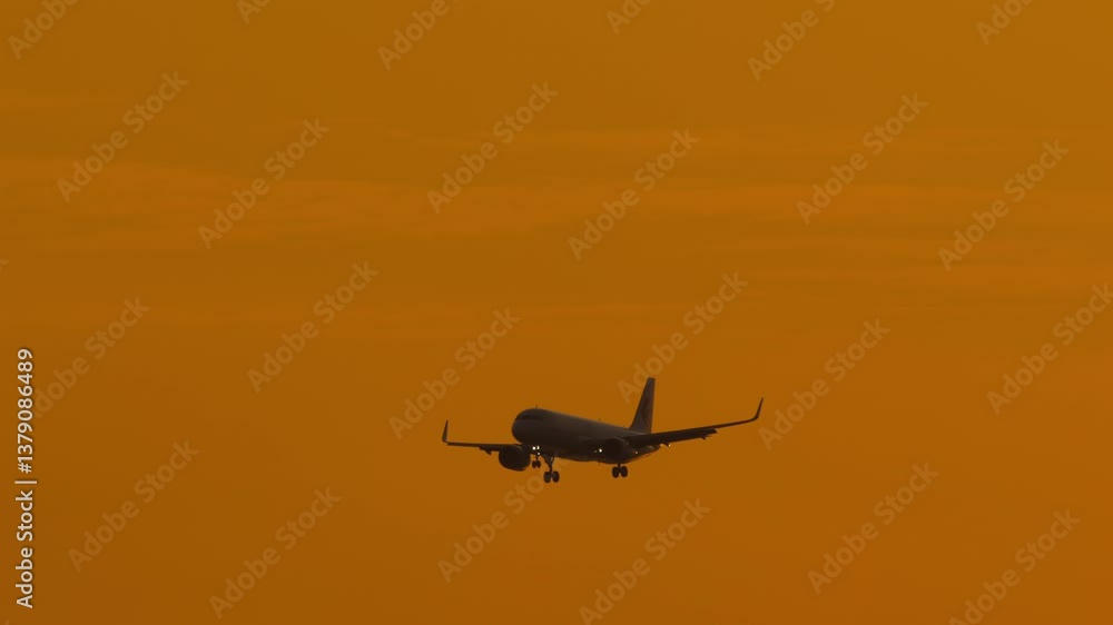 A commercial airplane flying high in the sky at sunset, symbolizing travel and business-class air traffic. A commercial airplane flying high in the sky at sunset, symbolizing travel and business-class air traffic.