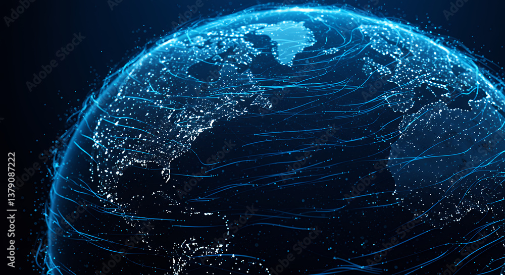 Global Connectivity: Digital Earth with Data Streams, Network Visualization, Futuristic World, Technology Illustration, Data Globe, Innovation Global Connectivity: Digital Earth with Data Streams, Network Visualization, Futuristic World, Technology Illustration, Data Globe, Innovation