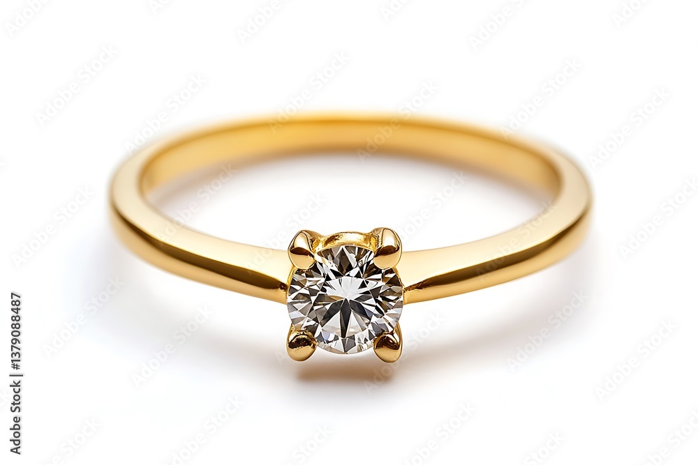 Elegant gold ring with a delicate diamond centerpiece, isolated on white. Elegant gold ring with a delicate diamond centerpiece, isolated on white.