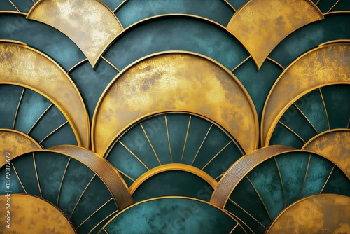 Unique Decorative Wall Design Featuring Golden Patterns on Teal Background