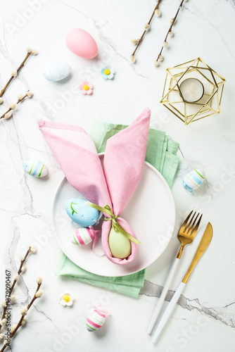 Obraz na płótnie Easter food or table setting on white background. w salonie