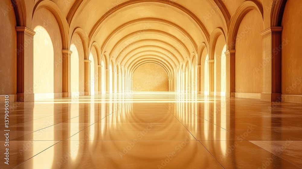 Silhouetted outlines of corporate archways crossing overhead in a vast Silhouetted outlines of corporate archways crossing overhead in a vast