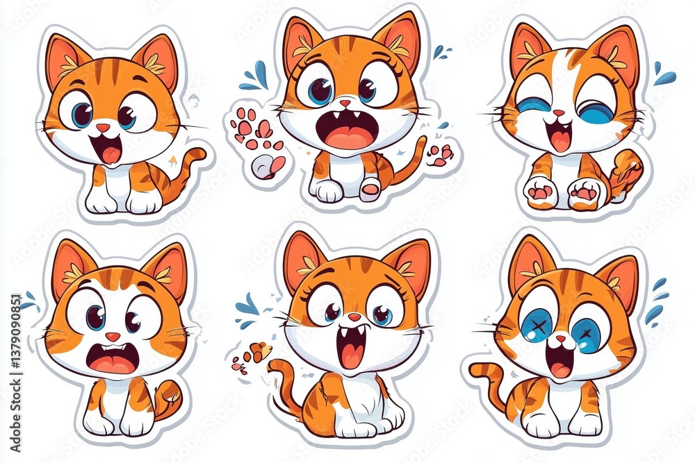 Cute cartoon cats with big eyes in various colors. Cute cartoon cats with big eyes in various colors.