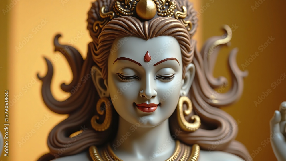 Dattatreya Statue, Hindu Trinity Avatar, Golden Divine Sculpture for Spiritual Meditation Dattatreya Statue, Hindu Trinity Avatar, Golden Divine Sculpture for Spiritual Meditation