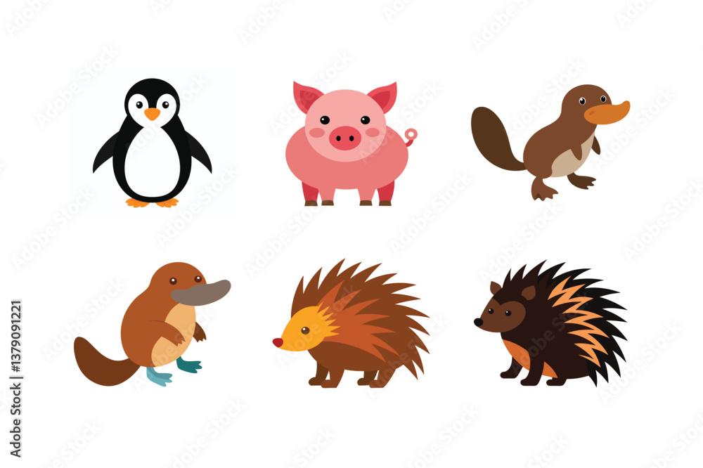 Obraz premium vector set 6 different of animals