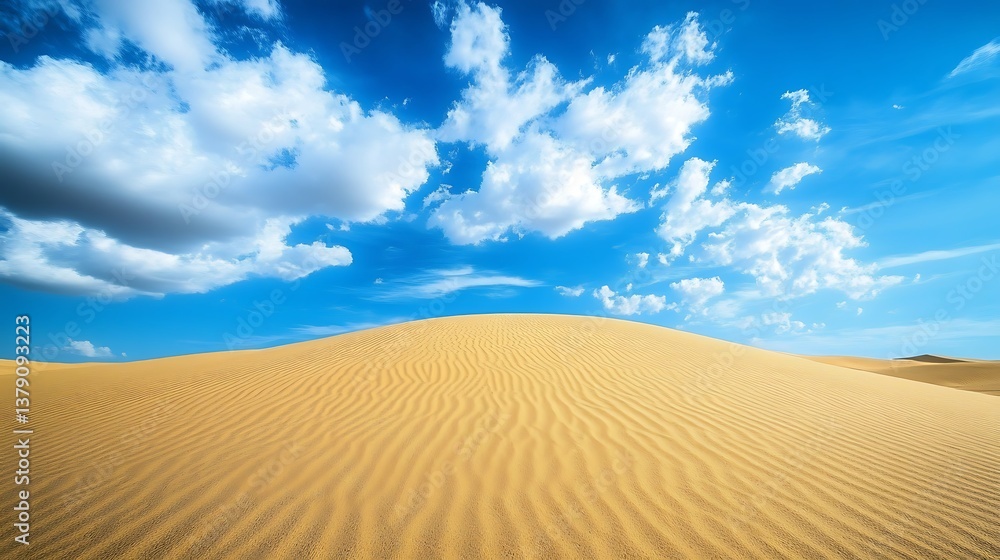 Naklejka premium Beautiful blue sky above golden sand dunes on a sunny day
