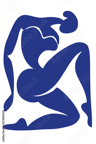 Dancer blue abstract body shape Matisse style art 