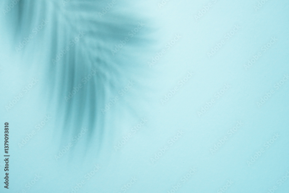 Blue background with palm shadows.