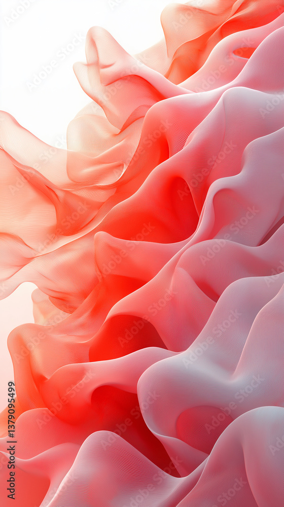 Obraz premium Abstract coral and white fabric flowing in the wind. Elegant, soft, and ethereal.