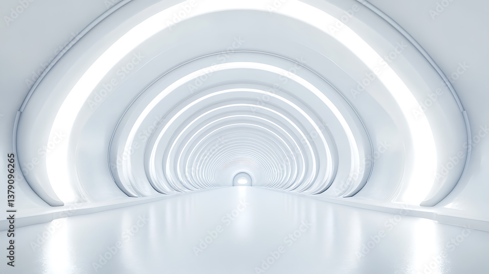 Empty white tunnel with futuristic style, 3d rendering, 360-degree seamless panoramic view Empty white tunnel with futuristic style, 3d rendering, 360-degree seamless panoramic view