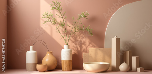 Wallpaper Mural curated collection of vases and decorative elements creates a minimalist home decor scene Torontodigital.ca