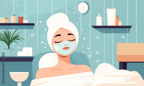 Woman in mask on face in spa beauty salon.