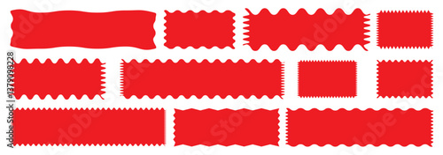 Set of frames with zigzag edge, scallop edge shape. Geometric shapes with scallop and zigzag edges set. Silhouette sticker. Rectangle shape frame with zigzag edge. Rectangular jagge box element.