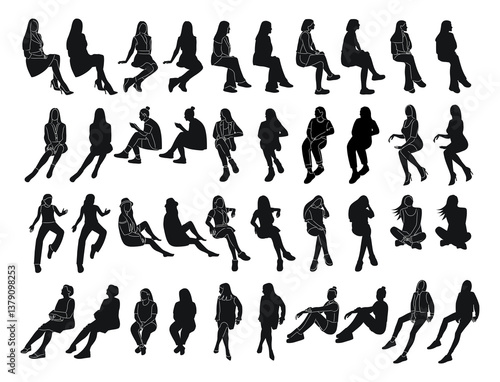 Large collection of female body shapes sitting