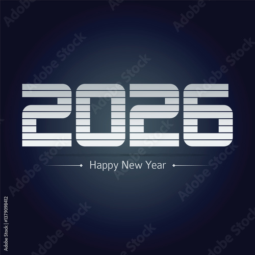 Happy new year 2026 design with colorful truncated number illustrations.
