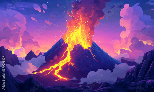 A large volcano hot lava and gases
