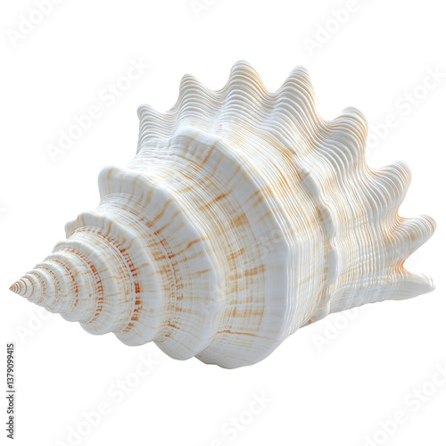 3D render of a seashell in a minimalist style, transparent background, png format.