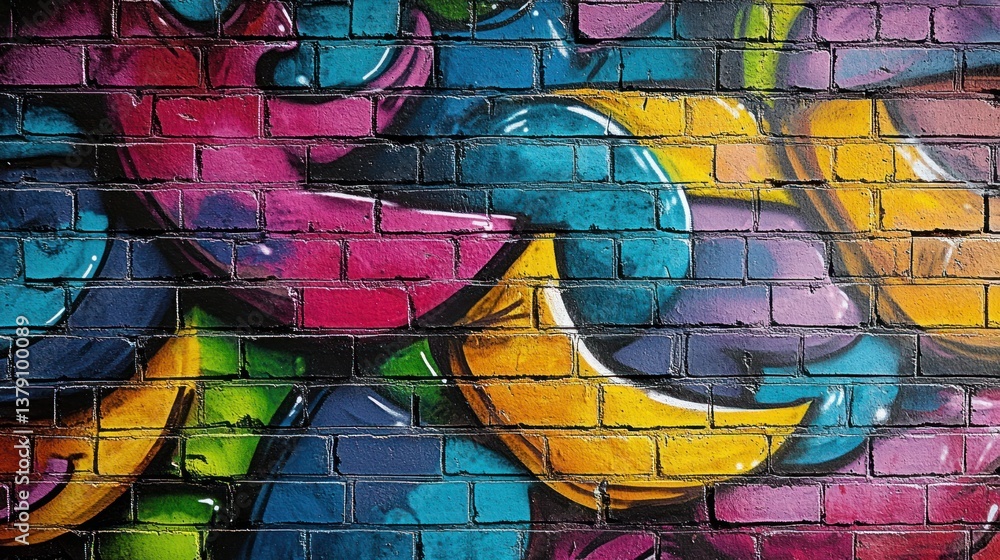 Obraz premium Vibrant Urban Graffiti Art on Brick Wall