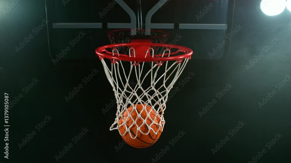 Super slow motion of basketball ball hitting the basket . Filmed on high speed cinema camera , 1000 fps , camera motion Super slow motion of basketball ball hitting the basket . Filmed on high speed cinema camera , 1000 fps , camera motion