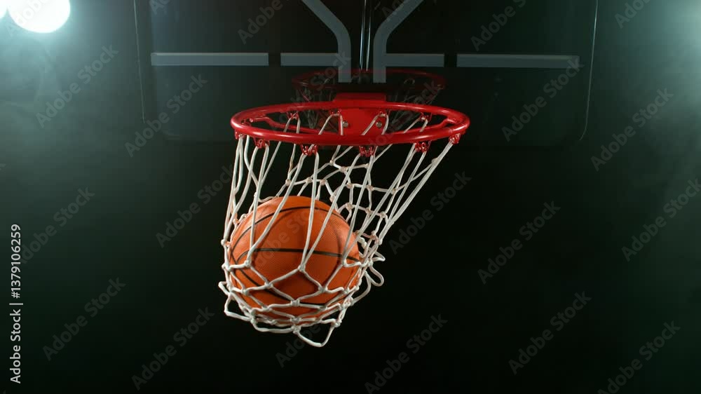 Super slow motion of basketball ball hitting the basket . Filmed on high speed cinema camera , 1000 fps , camera motion Super slow motion of basketball ball hitting the basket . Filmed on high speed cinema camera , 1000 fps , camera motion