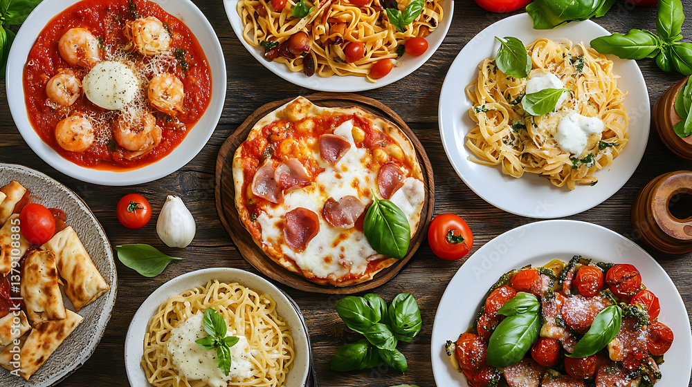 Assortment of traditional italian dishes, italian food Assortment of traditional italian dishes, italian food