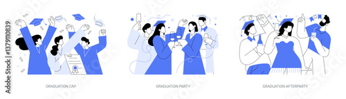 Graduation isolated cartoon vector illustrations set.