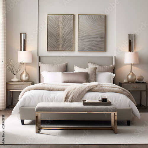 modern bedroom interior with white bed