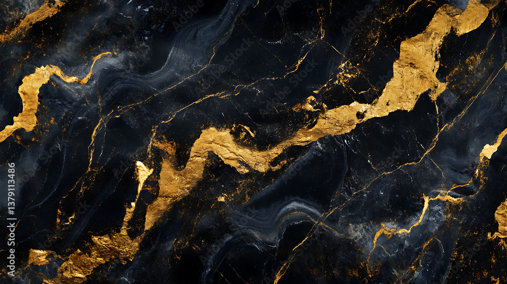 Obraz premium Luxurious golden black marble texture, marble ink from exquisite background, detailed marble slab, white black granite ceramic tiles for interior and exterior decoration, 3d illustration
