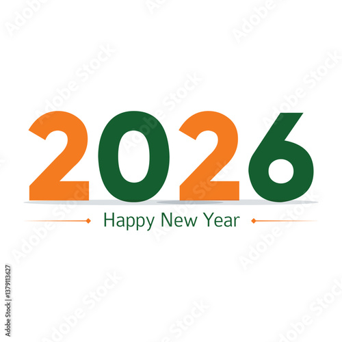 Happy new year 2026 design with colorful truncated number illustrations.
