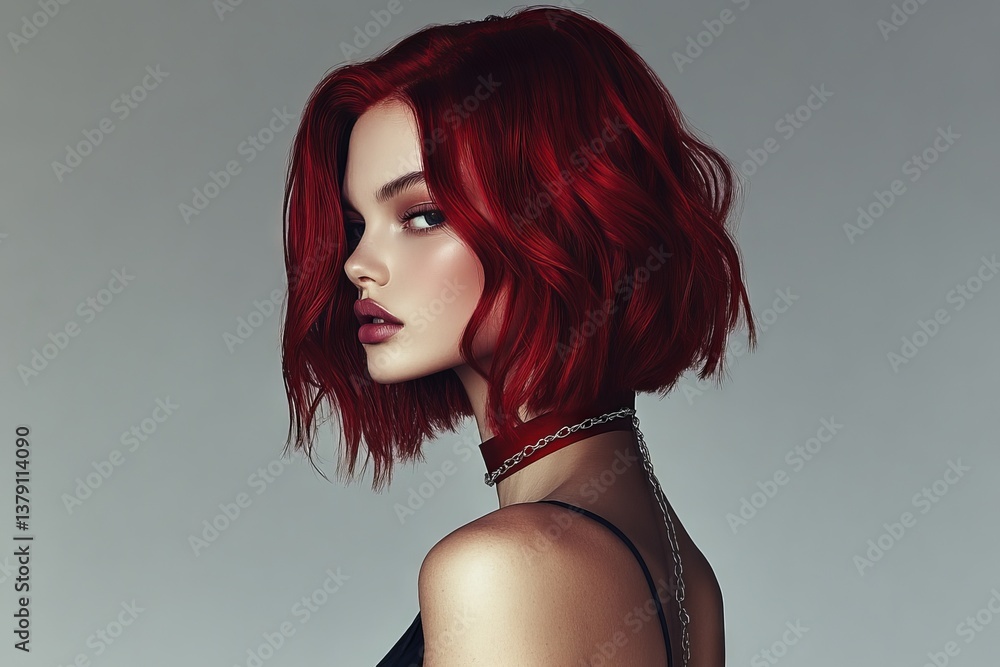 The model with stunning red hair has perfectly glossy locks in this close-up portrait The model with stunning red hair has perfectly glossy locks in this close-up portrait