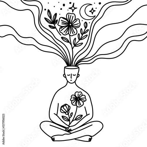 Mental Health line art healing journey png 