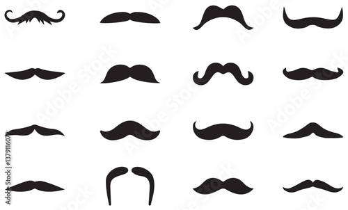 Set of mustache icon vector. Moustache Silhouette. Flat black mustache icon collection