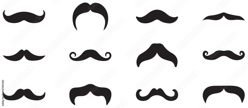 set of mustaches. Collection of black moustache. Black moustaches set. Mustache silhouettes set of mustaches. Collection of black moustache. Black moustaches set. Mustache silhouettes