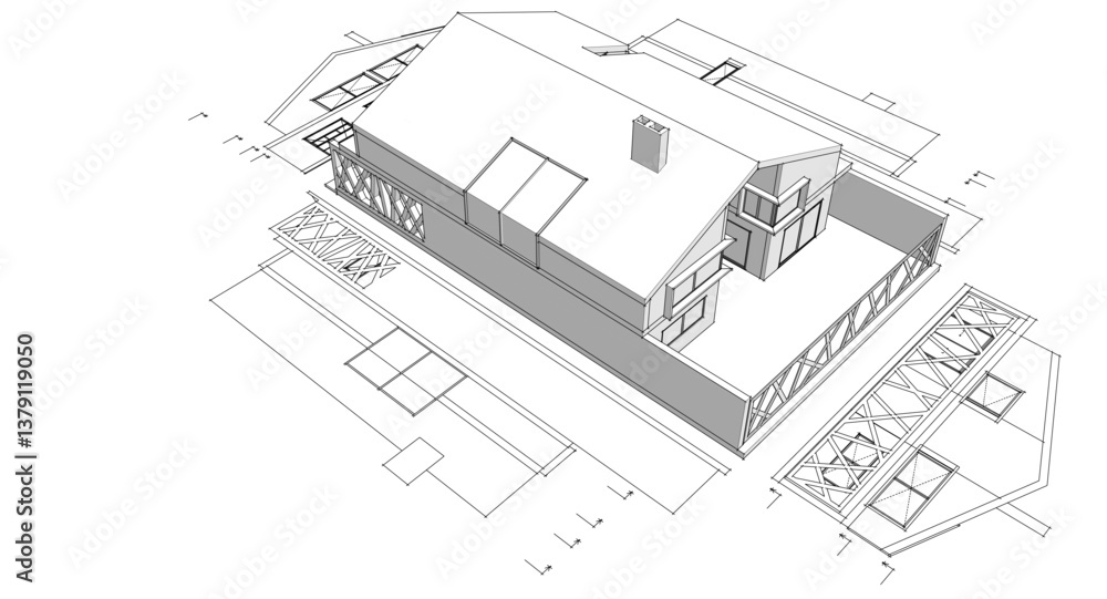 Fototapeta premium residential house plan 3d illustration