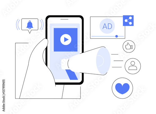 Video ads isolated cartoon vector illustrations.