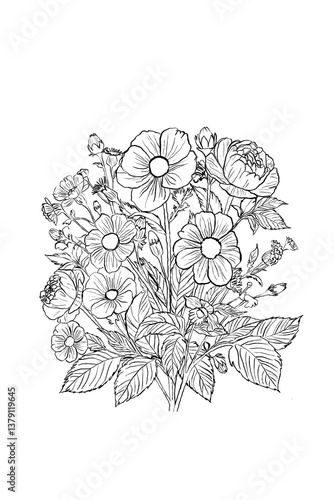 hand drawn flower bouquet ink art png illustration 
