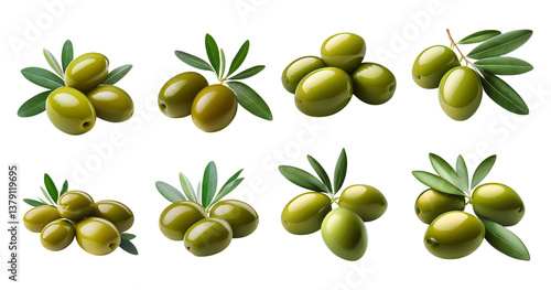 Wallpaper Mural Variety of Fresh Green Olives with Leaves on Transparent Background, Bundle Set Collection, Isolated on Transparent Background Torontodigital.ca