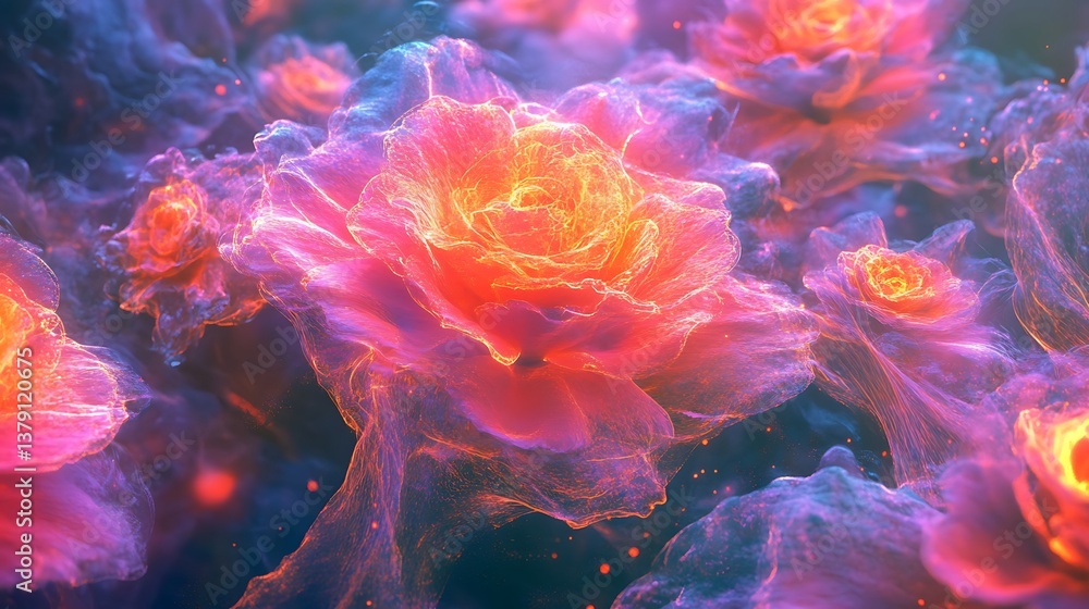 Fototapeta premium Stunning surreal photography of blooming roses with glowing edges picture