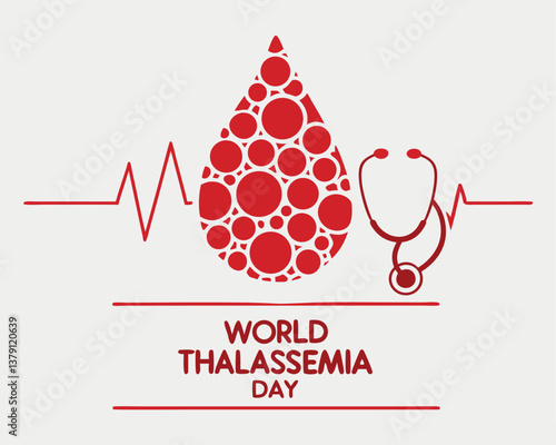 World Thalassemia Day: blood drop filled with cells and a stethoscope.