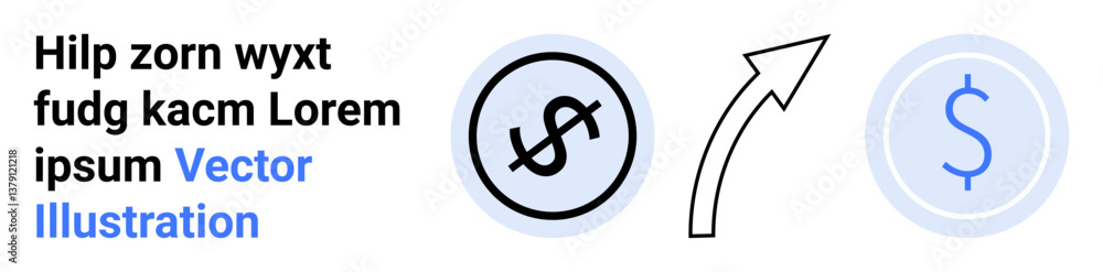 Dollar sign in circle, upward arrow pointing to blue dollar icon, signifying financial growth, currency exchange, or money transaction. Ideal for finance, banking, payment, investment business Dollar sign in circle, upward arrow pointing to blue dollar icon, signifying financial growth, currency exchange, or money transaction. Ideal for finance, banking, payment, investment business