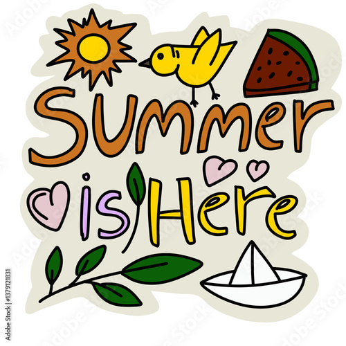 Summer is here sticker design png illustration 